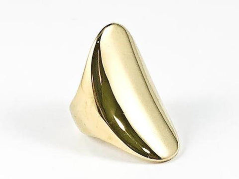 Elegant Long Elongated Curved Style Gold Tone Steel Ring