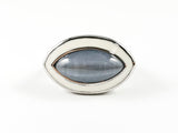 Modern Eye Shape Design Center Moon Stone With White Enamel Steel Ring