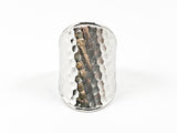 Elegant Contemporary Long Hammered Style Steel Ring