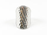 Elegant Contemporary Long Hammered Style Steel Ring