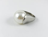 Large Round Center Pearl With Thick Band Steel Ring