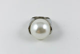 Large Round Center Pearl With Thick Band Steel Ring