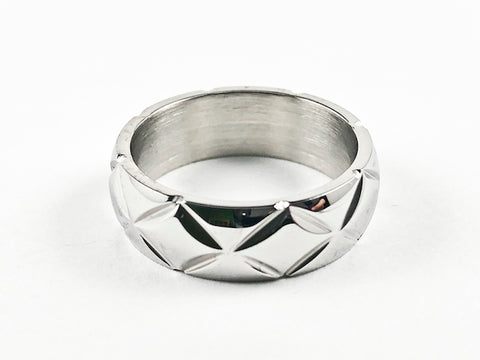 Nice Diamond Shape Accents Shiny Metallic Eternity Steel Ring