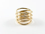 Modern Coil Twist Design Gold Tone Steel Ring