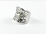 Unique Modern Floral Pattern Solid Metallic Steel Ring