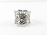 Unique Modern Floral Pattern Solid Metallic Steel Ring