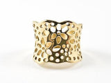 Modern Cute Floral & Round Pattern Gold Tone Steel Ring