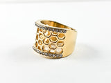 Modern Cage Band Design CZ Gold Tone Steel Ring