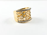 Modern Cage Band Design CZ Gold Tone Steel Ring