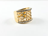 Modern Cage Band Design CZ Gold Tone Steel Ring
