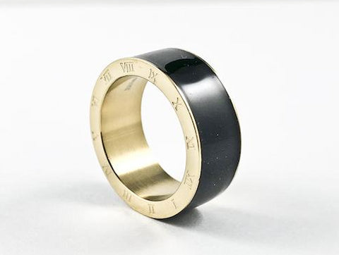 Modern Roman Numeral Border Black Enamel Steel Ring