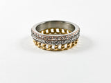 Unique 3 Level Design Link & Eternity Band Tri Color Steel Ring