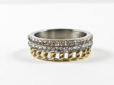 Unique 3 Level Design Link & Eternity Band Tri Color Steel Ring