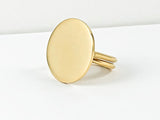 Modern Large Flat Round Shiny Metallic Gold Tone Steel Ring