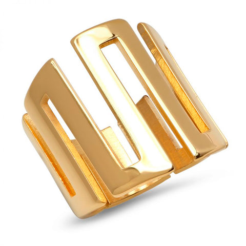 Modern Creative Architecture Swivel Pattern Gold Tone Steel Ring