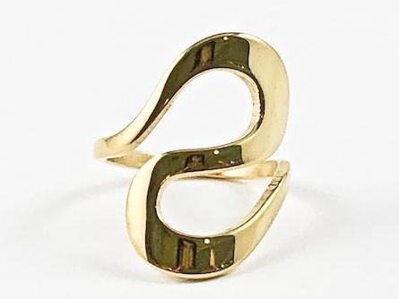 Modern Elegant Swirl Design Gold Tone Steel Ring