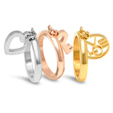 Cute Fun Tri Color 3 Piece Set Love Heart Key Multi Charm Steel Ring