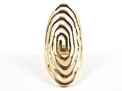 Unique Long Elongated Spiral Design Gold Tone Steel Ring