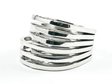 Modern Thick Multi Row Geometric Shiny Metallic Steel Ring