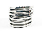 Modern Thick Multi Row Geometric Shiny Metallic Steel Ring