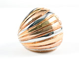Nice Dome Shape Shiny Metallic Tri Color Tone Steel Ring