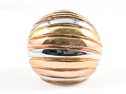 Nice Dome Shape Shiny Metallic Tri Color Tone Steel Ring