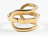 Unique Modern Open Multi Row Metallic Style Gold Tone Design Steel Ring