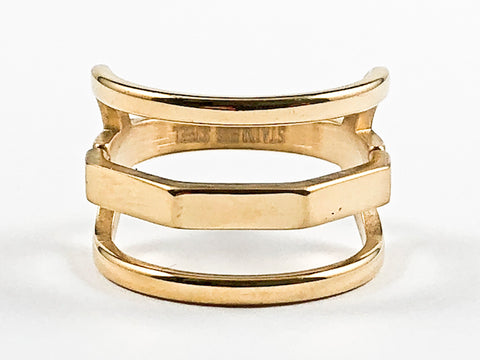 Unique Modern Open Multi Row Metallic Style Gold Tone Design Steel Ring