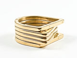 Unique Modern Layered Multi Level & Row Design Gold Tone Steel Ring