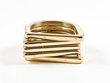 Unique Modern Layered Multi Level & Row Design Gold Tone Steel Ring