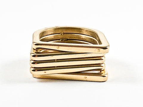 Unique Modern Layered Multi Level & Row Design Gold Tone Steel Ring