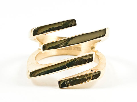 Modern Sharp Line Open Design Gold Tone Steel Ring