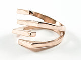 Modern Sharp Line Open Design Pink Gold Tone Steel Ring