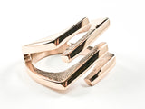 Modern Sharp Line Open Design Pink Gold Tone Steel Ring
