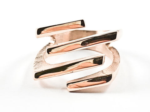 Modern Sharp Line Open Design Pink Gold Tone Steel Ring