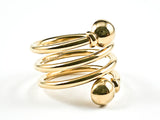 Nice Modern Open Swirl Shape With Round End Caps Shiny Metallic Gold Tone Steel Ring