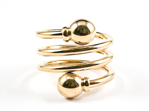 Nice Modern Open Swirl Shape With Round End Caps Shiny Metallic Gold Tone Steel Ring