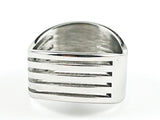 Unique Geometric Multi Row Shiny Metallic Steel Ring