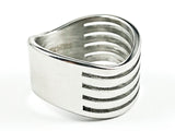 Unique Geometric Multi Row Shiny Metallic Steel Ring