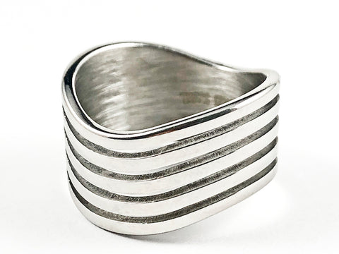 Unique Geometric Multi Row Shiny Metallic Steel Ring