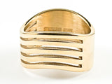 Unique Geometric Multi Row Shiny Metallic Gold Tone Steel Ring