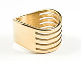 Unique Geometric Multi Row Shiny Metallic Gold Tone Steel Ring