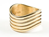 Unique Geometric Multi Row Shiny Metallic Gold Tone Steel Ring