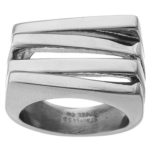 Unique Modern Geometric Layered Line Design Steel Ring