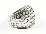 Modern Honeycomb Style Dome Shiny Metallic Style Steel Ring