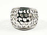 Modern Honeycomb Style Dome Shiny Metallic Style Steel Ring
