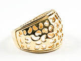 Modern Honeycomb Style Dome Shiny Metallic Style Gold Tone Steel Ring