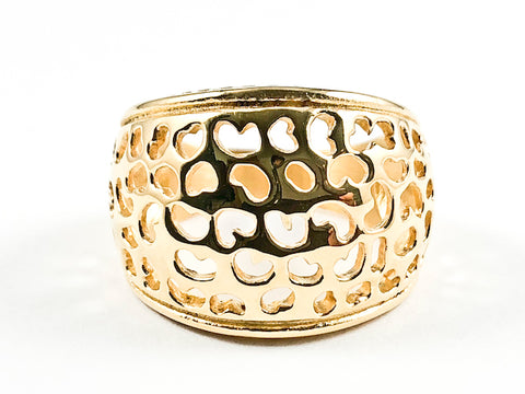 Modern Honeycomb Style Dome Shiny Metallic Style Gold Tone Steel Ring