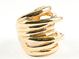 Modern Shiny Metallic Thick Crossover Design Style Gold Tone Steel Ring