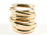 Modern Shiny Metallic Thick Crossover Design Style Gold Tone Steel Ring